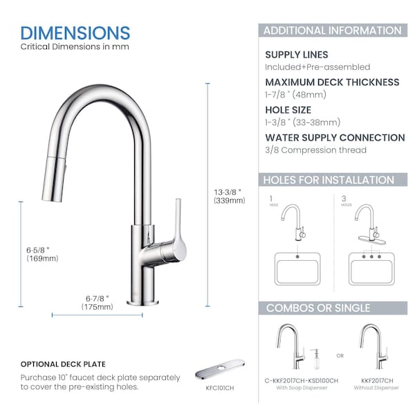 Fusion Single Handle Pull Down Kitchen & Bar Sink Faucet With Soap Dispenser - Chrome